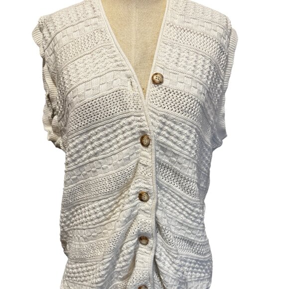 Vintage 70’s Pierre Cardin Women’s White Crochet Sleeveless Vest Cardigan Sweate - Picture 1 of 3